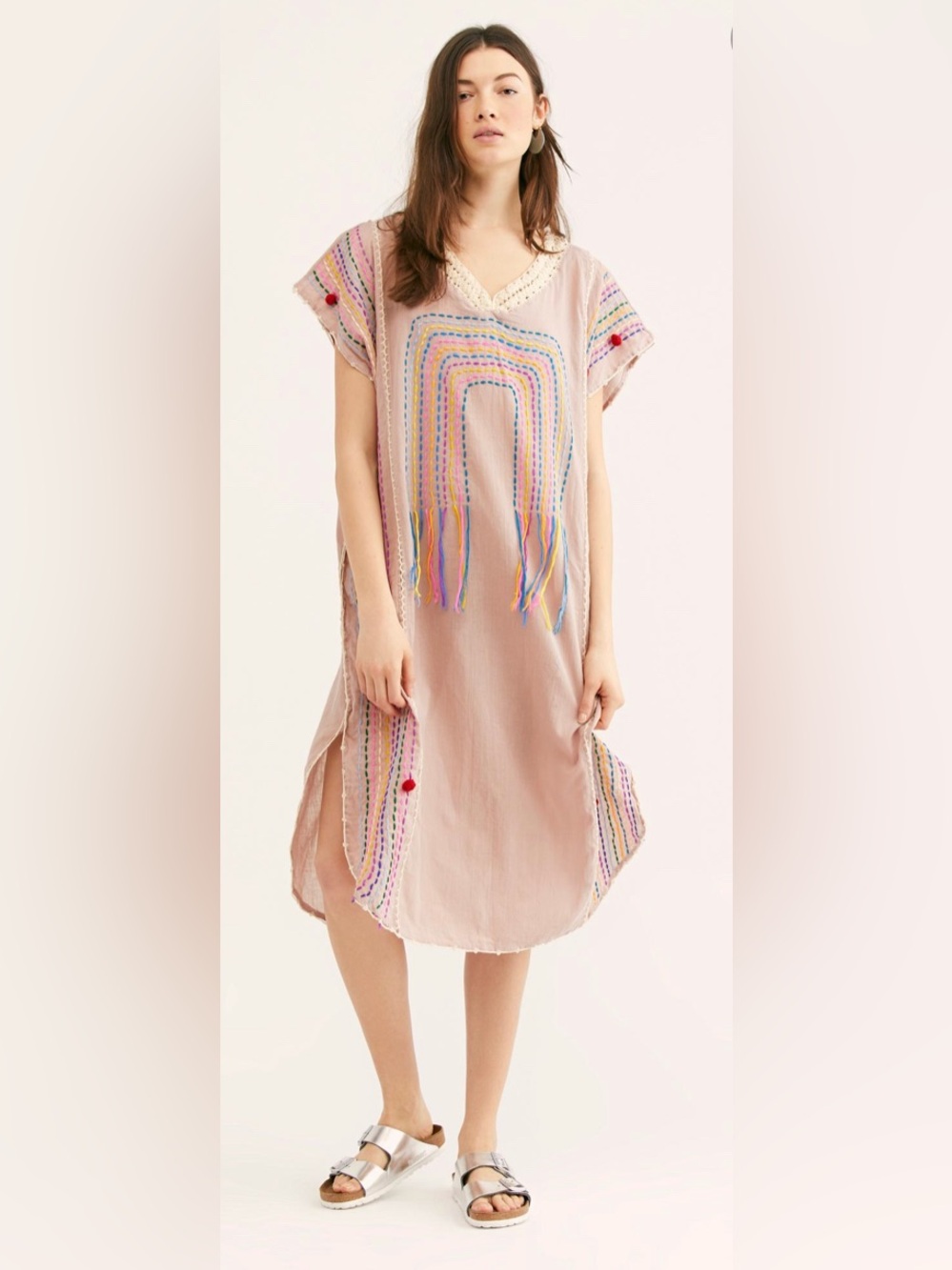 Preowned Free People x Momo Chasing Rainbows Embroidered Kaftan OS